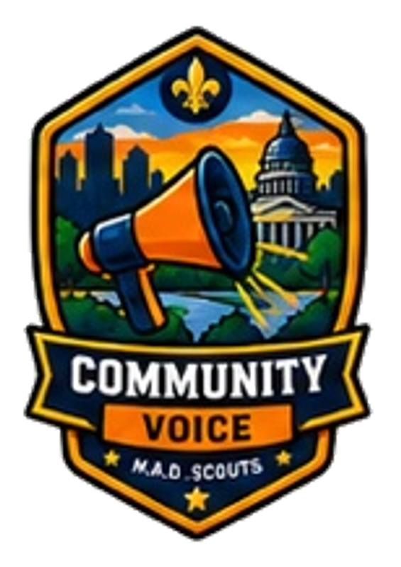 Community Voice M.A.D. Scouts badge